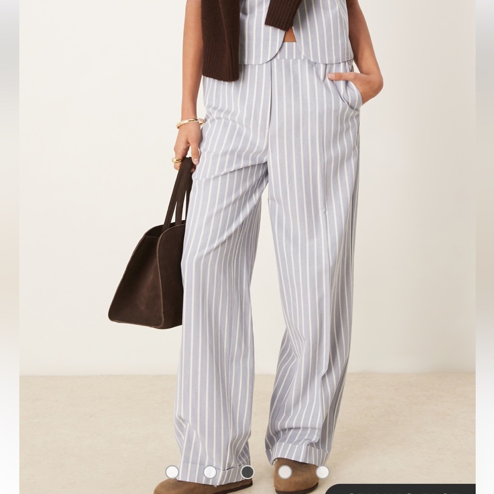 ASOS Light Blue and White Pinstripe Wide Leg Trousers